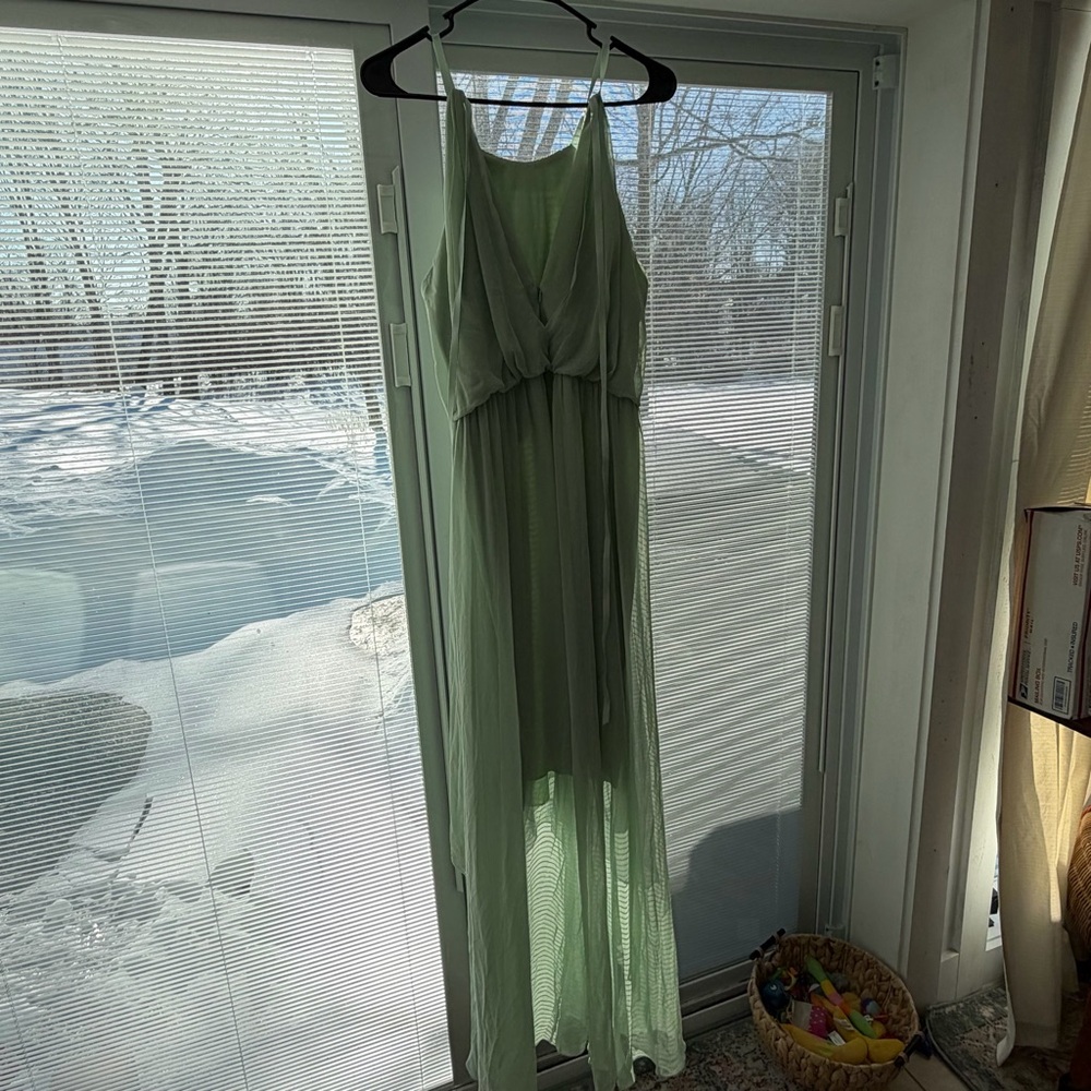 David's Bridal Light Green Maxi Dress